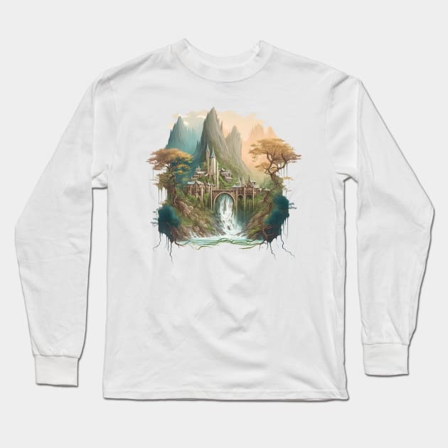 The Last Homely House - Waterfall - Fantasy Long Sleeve T-Shirt by Fenay-Designs